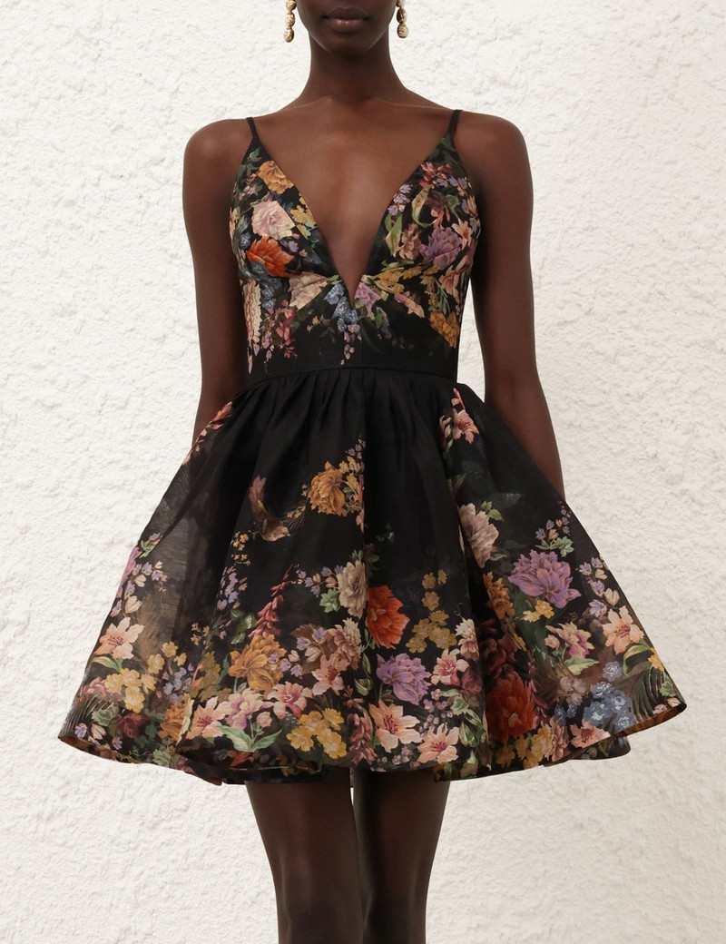 pavilion v neck mini dress ZIMMERMANN Pavilion Floral Linen And Silk Minidress