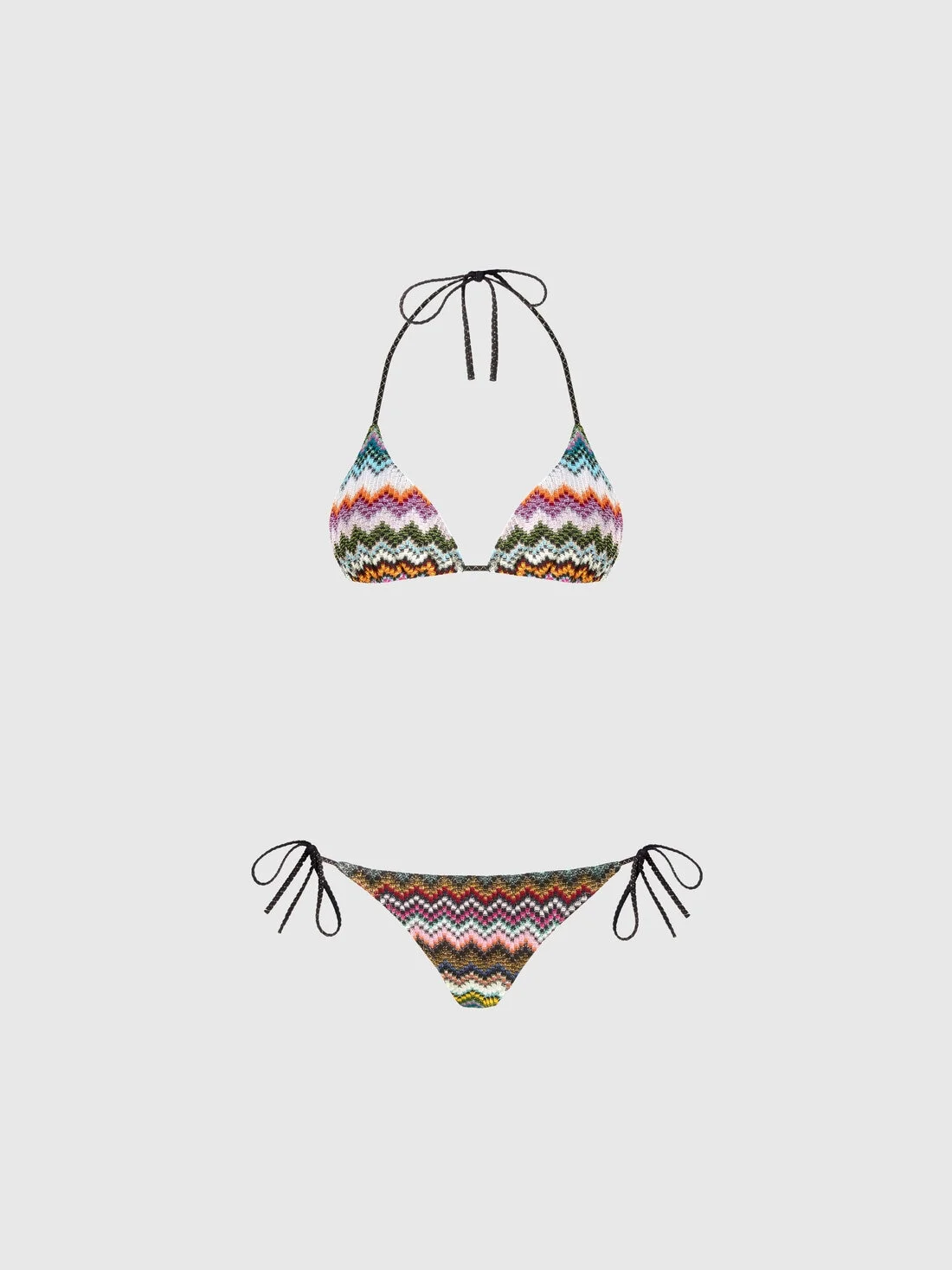 Triangle bikini in lamé viscose with pixel-effect zigzag pattern - 1