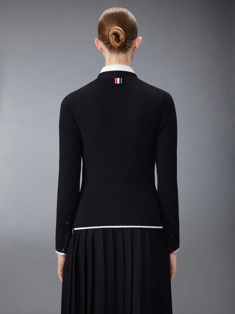 Thom Browne Wool Silk Blend Tipping Rib Stitch Cable Cardigan outlook