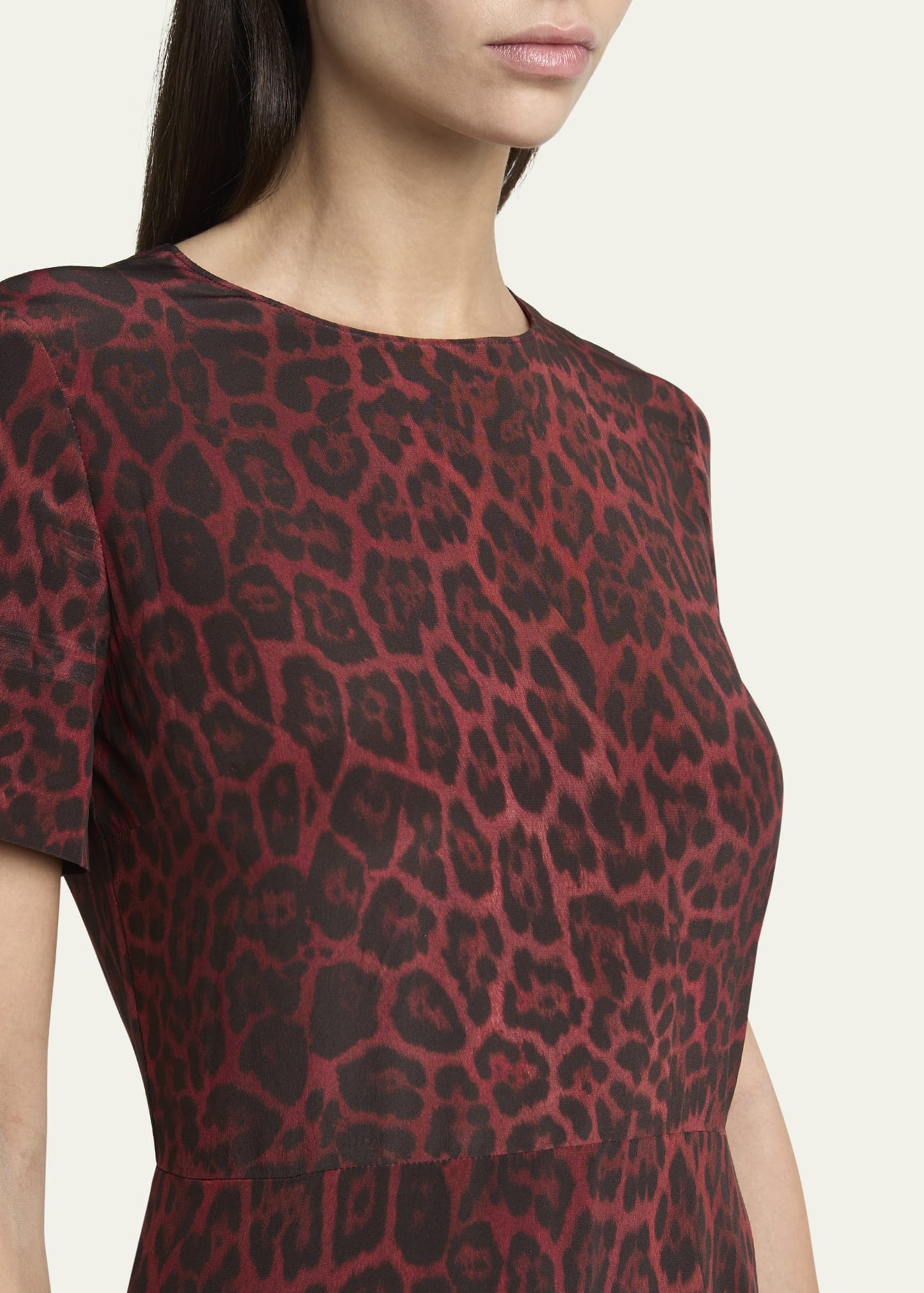 Leopard Print Flared Hem Silk Dress - 5