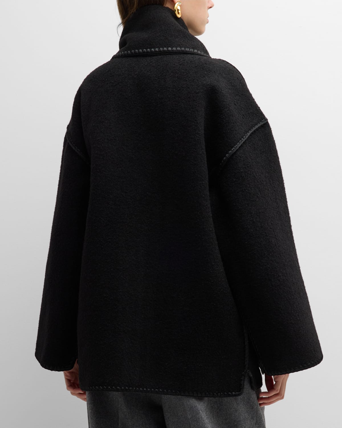Fringe Embroidered Scarf Wool Jacket - 3