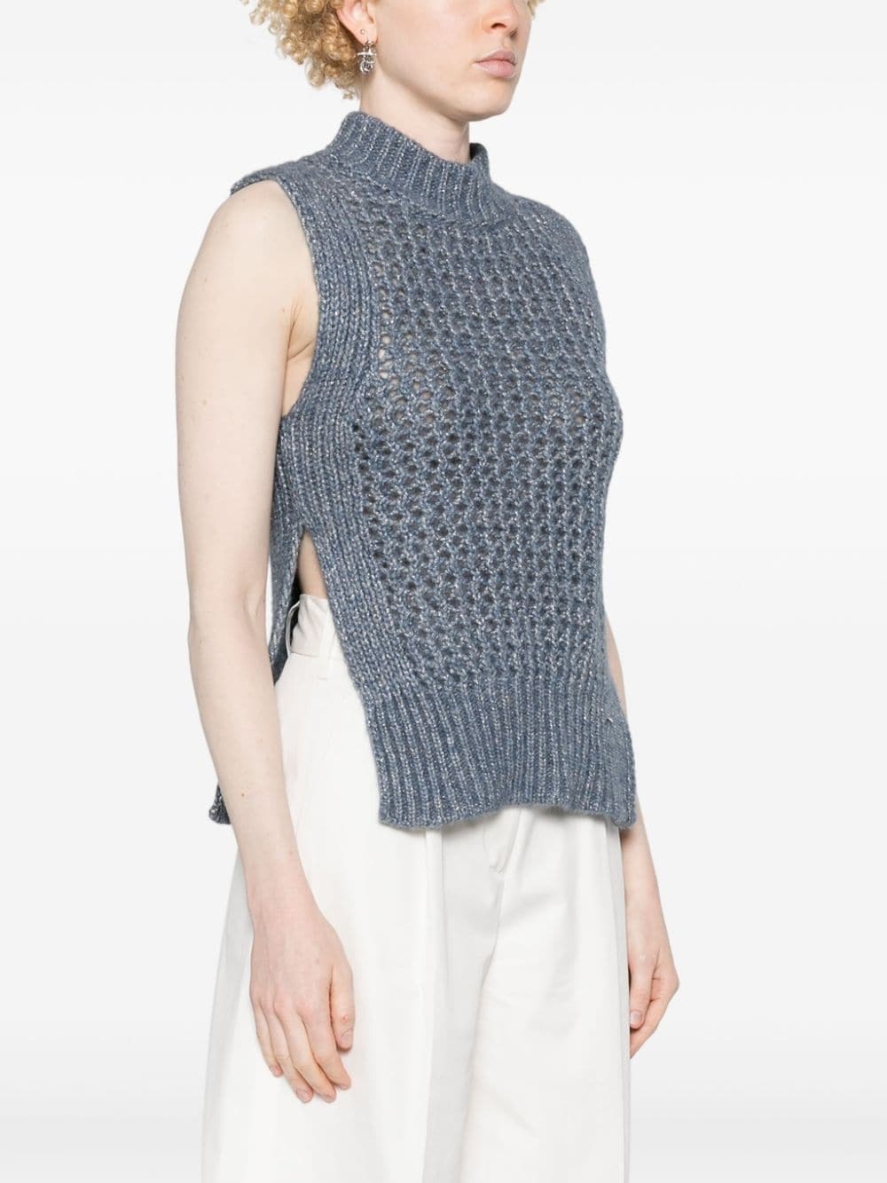 high-neck lurex vest - 3