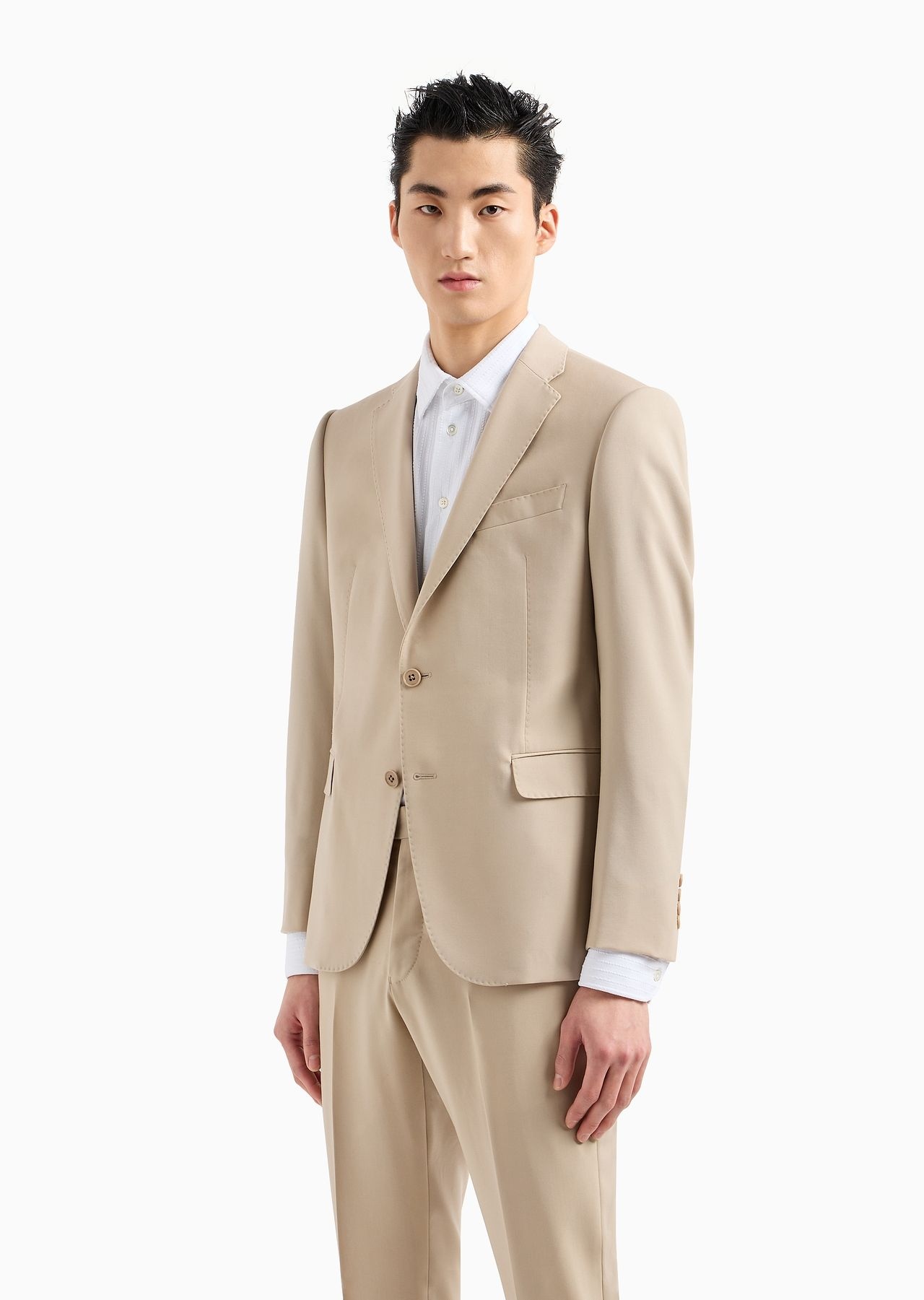 Slim-fit single-breasted jacket in natural, tropical, stretchy, light wool - 2