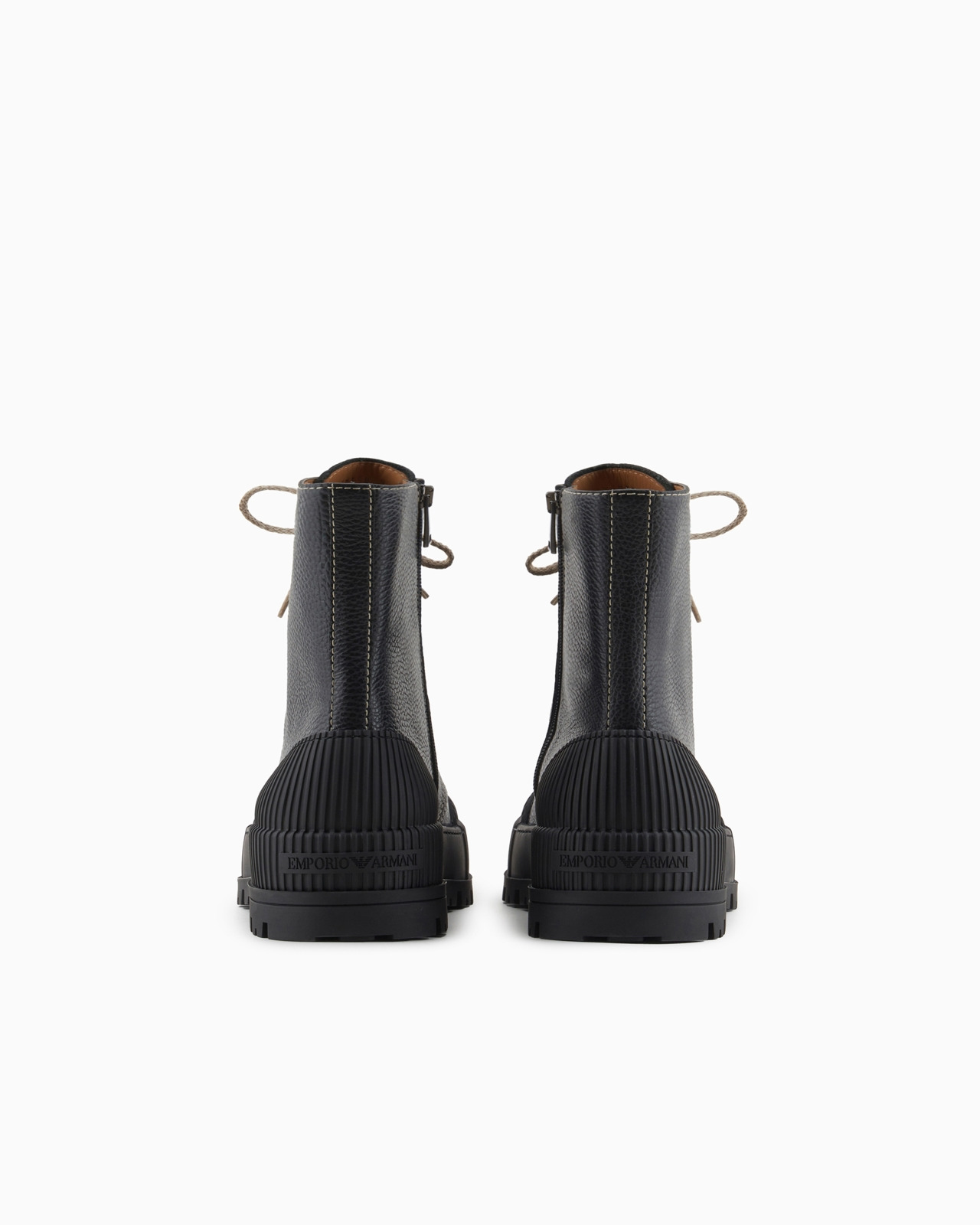 Tumbled-leather lace-up ankle boots with rubber details - 3