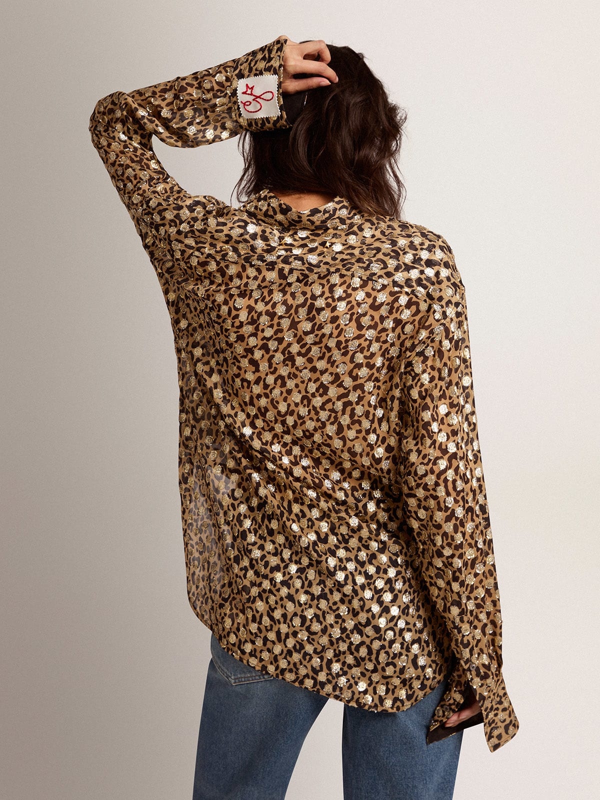 Women's boyfriend shirt with animal print and gold fil coupé - 4