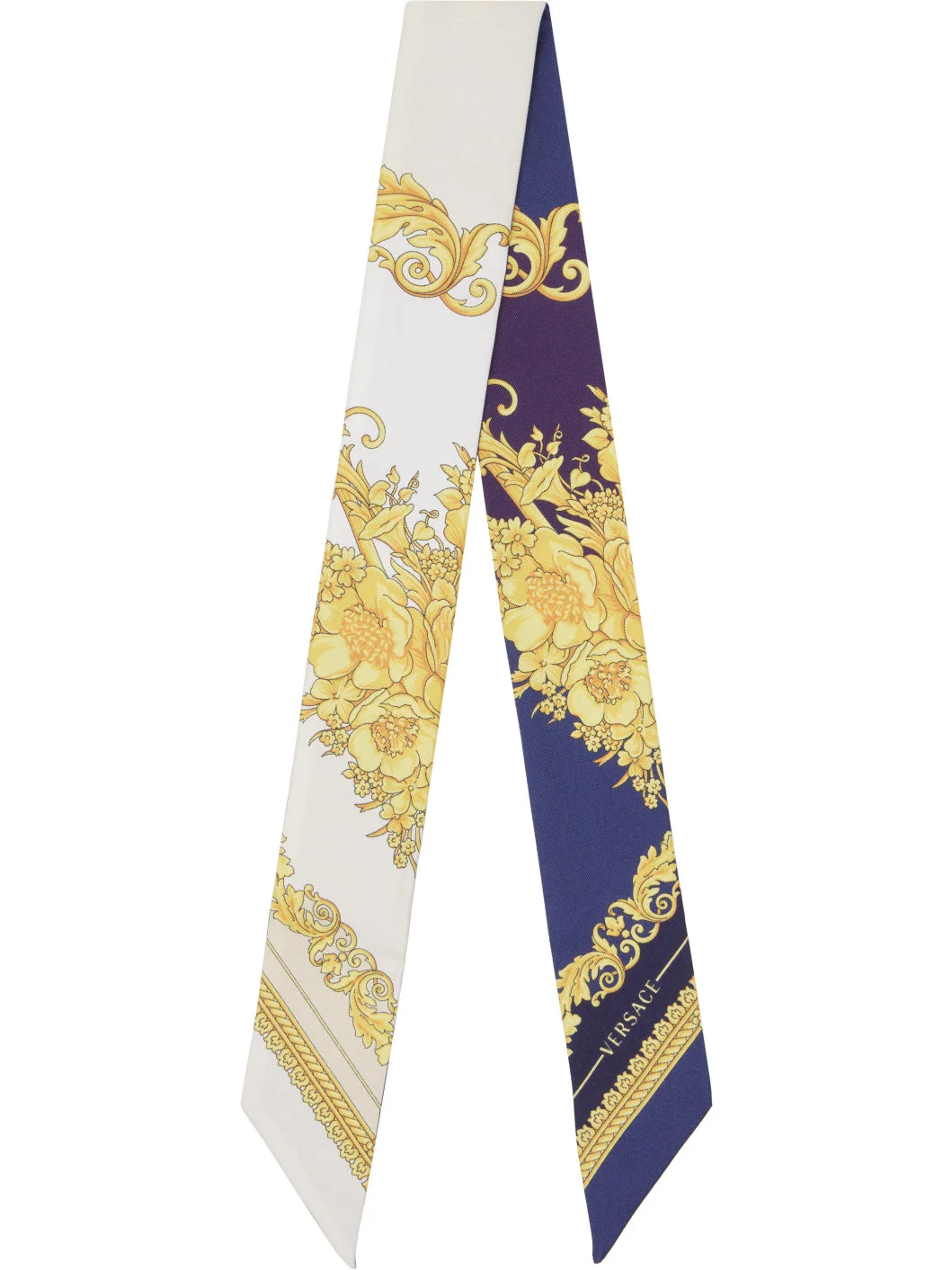 Navy & Off-White Silk Twill Ribbon Scarf - 1