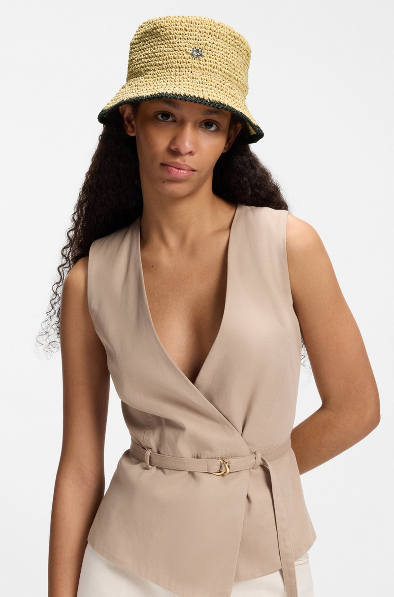 RAFFIA BUCKET HAT WITH STACKED LOGO 4