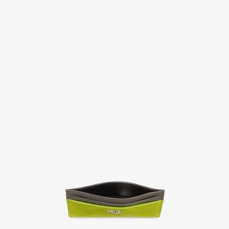 FENDI Card holder made of acid green leather with FF motif. Gray leather details. Palladium metal FENDI RO outlook