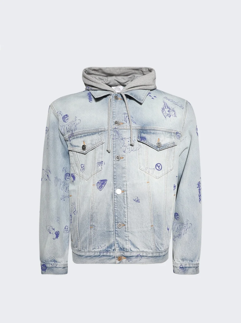 Scribbled Hooded Jacket Light Blue - 1
