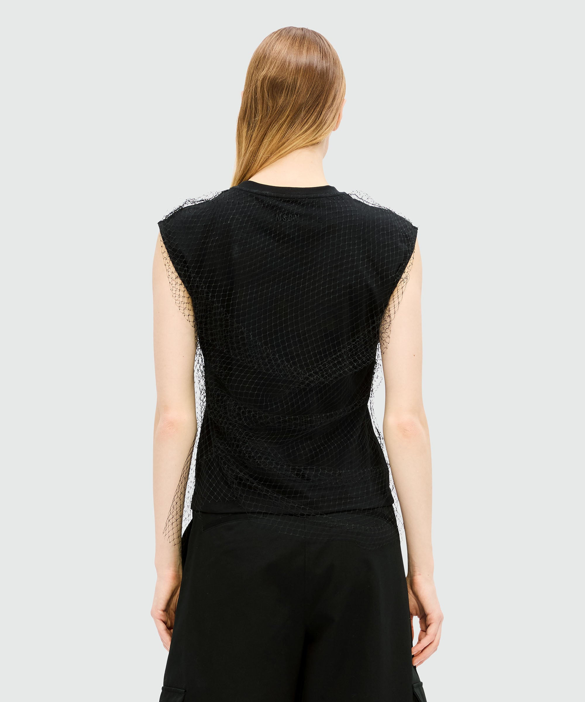 Black cotton jersey top with tulle layer - 3