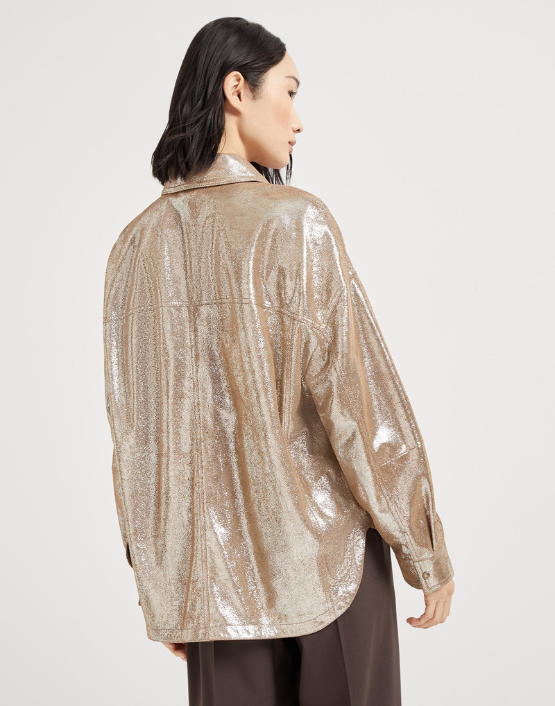 Brunello Cucinelli Lamé nappa leather shirt with monili outlook