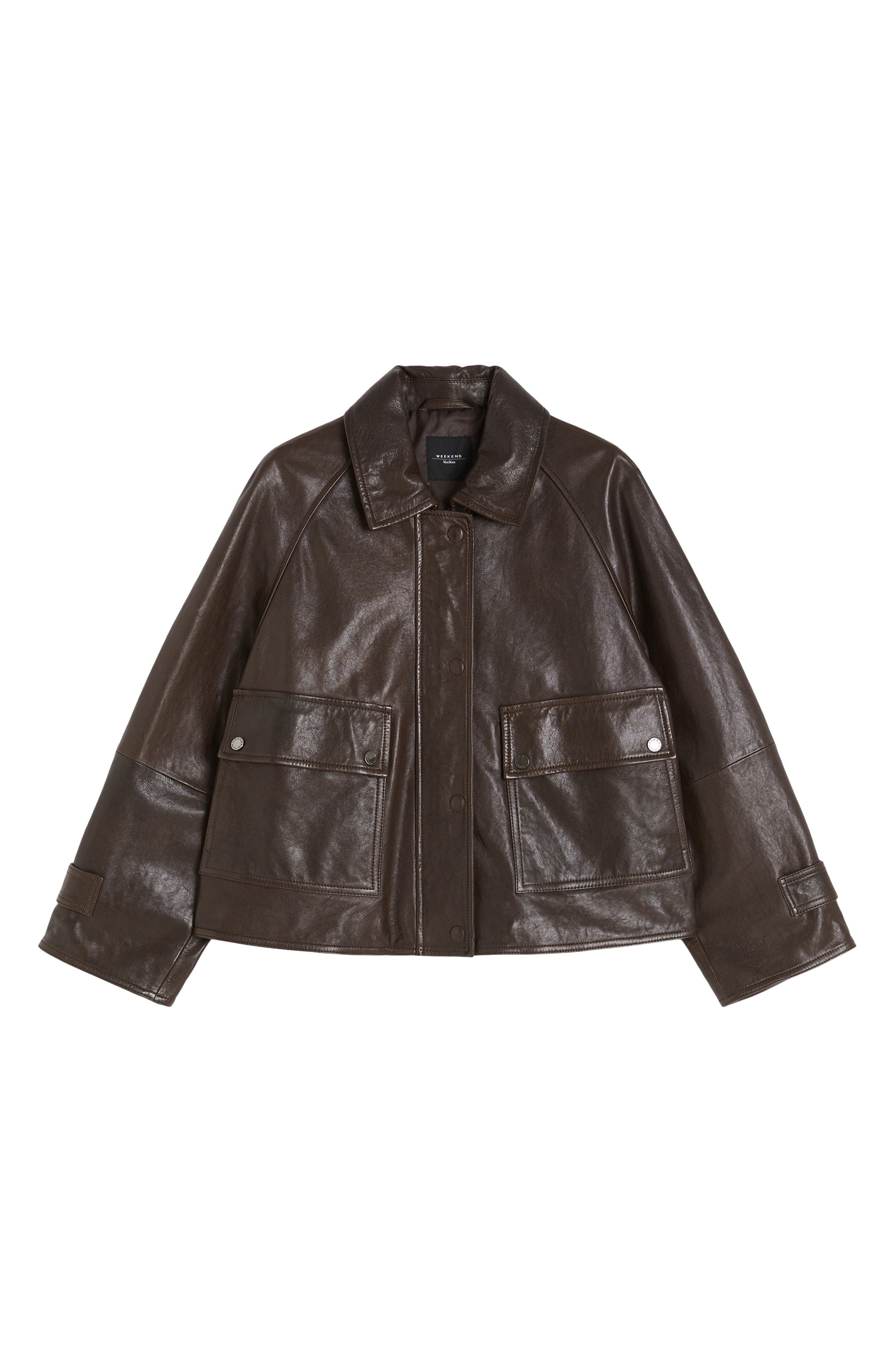 Weekend Max Mara Berbice Oversize Leather Jacket in Dark Brown at Nordstrom - 4