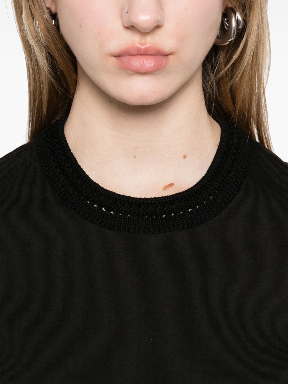 crochet-accent cotton T-shirt - 5