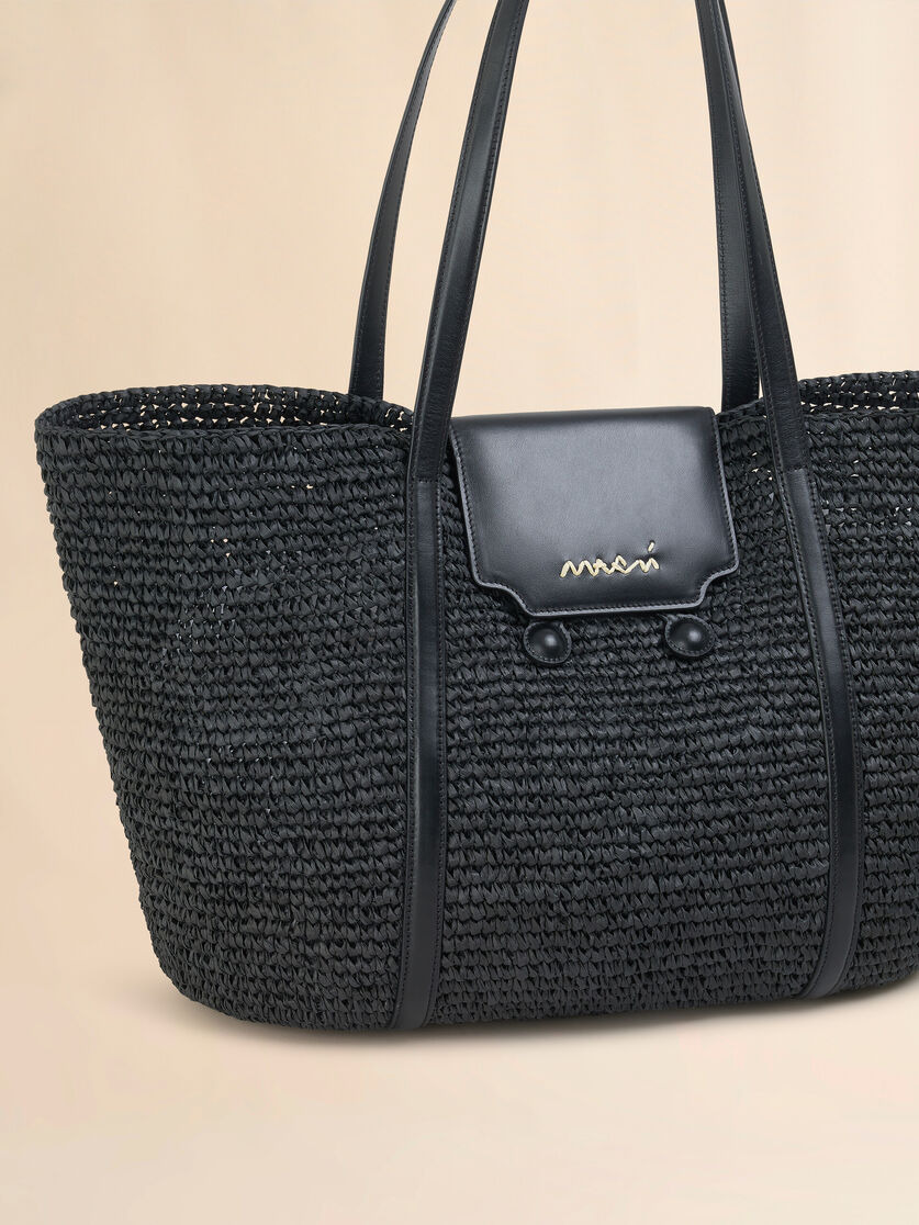 MEDIUM BLACK RAFFIA-EFFECT TRUNKAROO BEACH BAG - 5