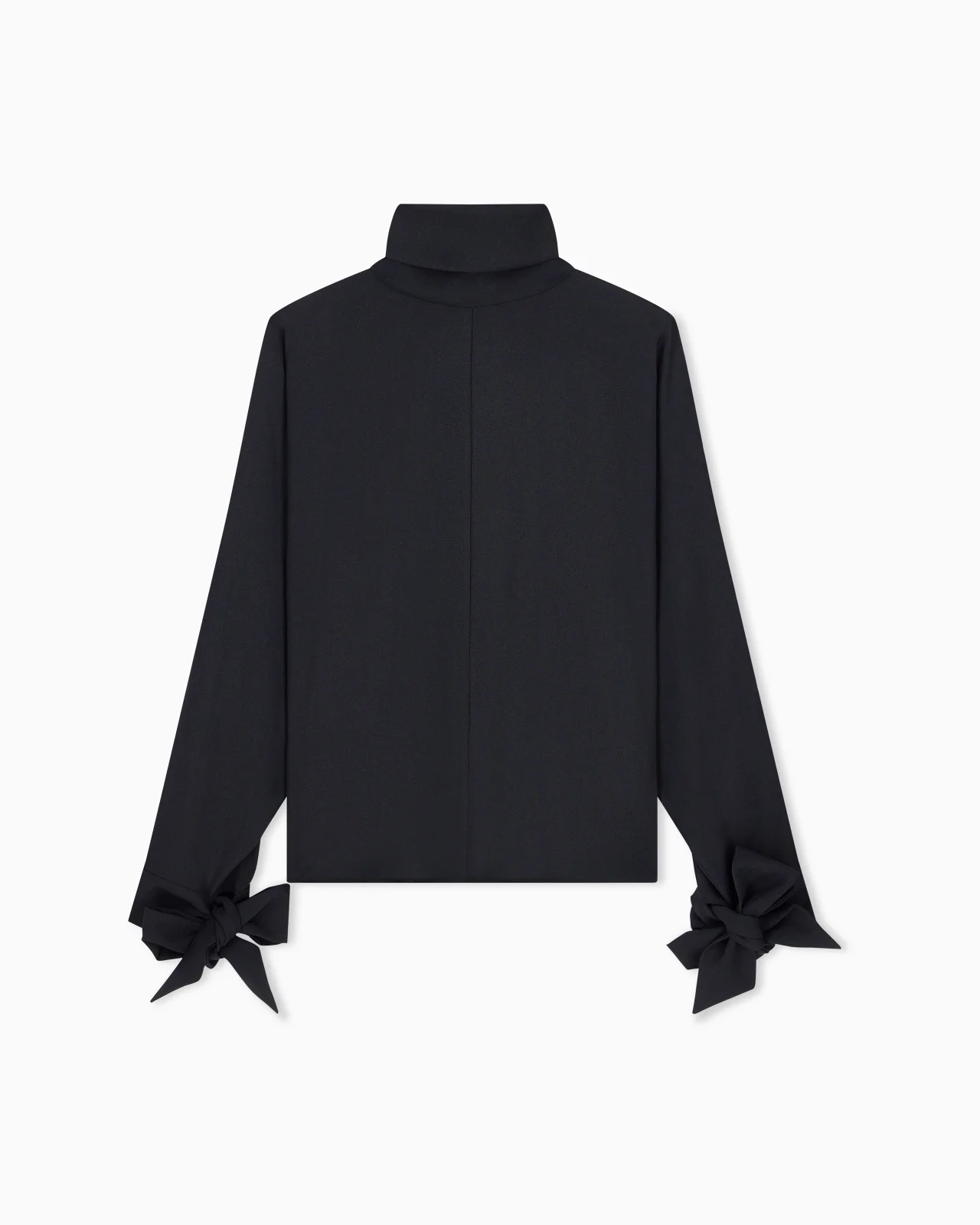BLOUSE IN RECYCLED CREPE WITH HIGH NECKLINE AND TIE CUFFS - 1