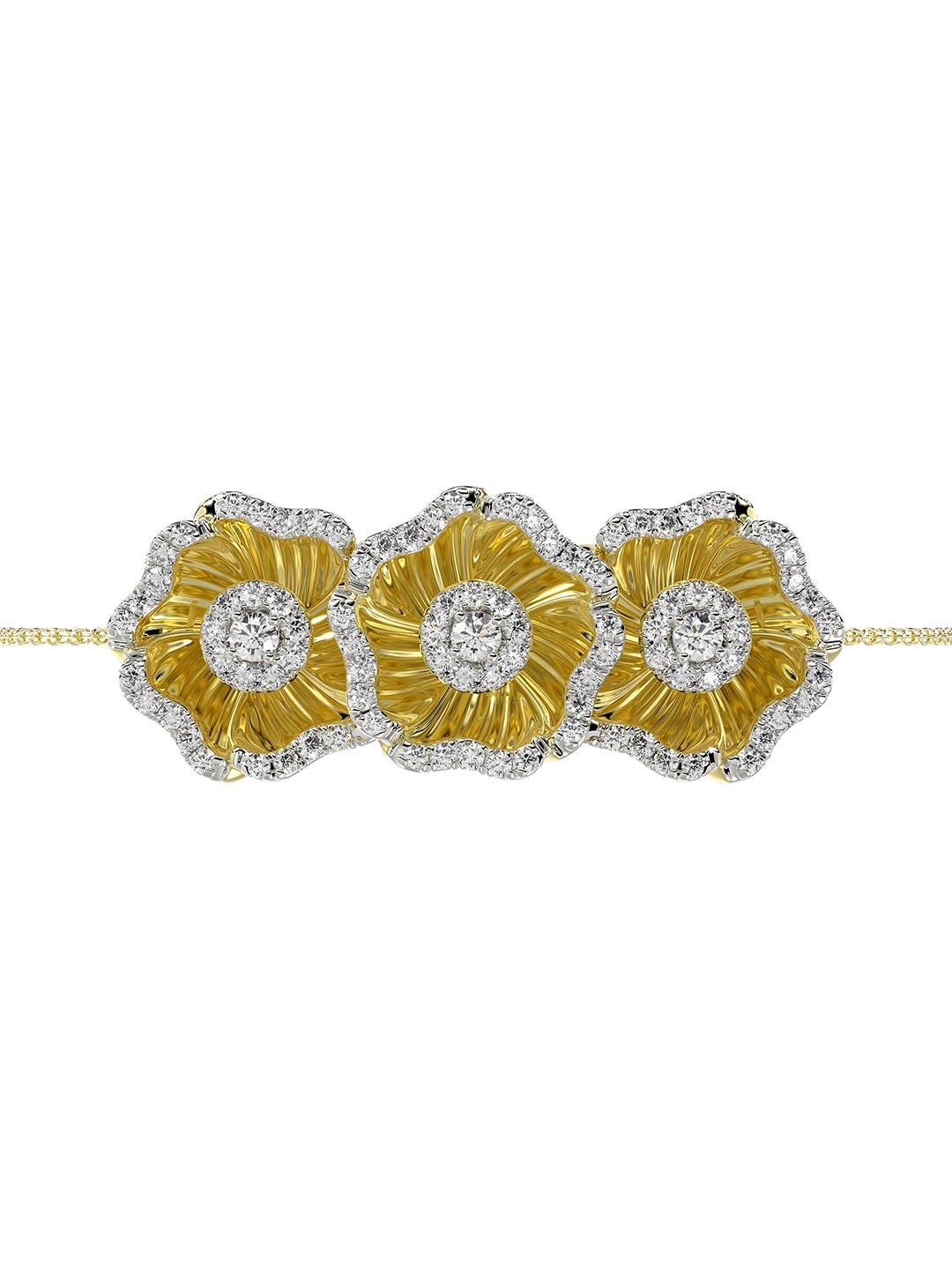 HALO FLOWER YELLOW GOLD BRACELET - 3