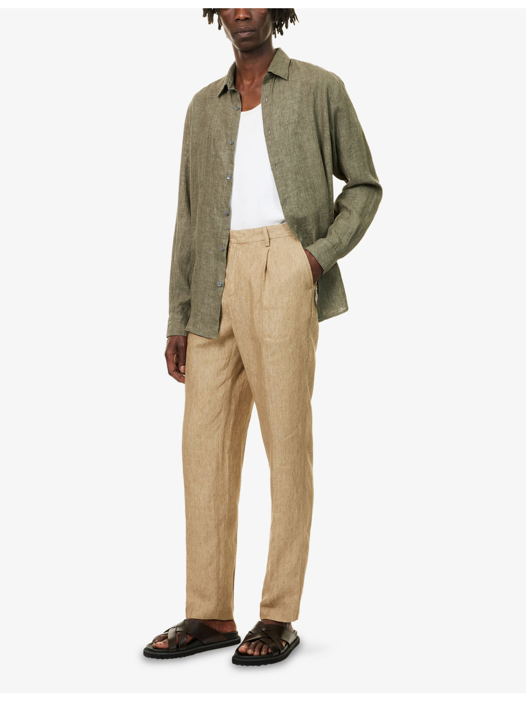 Pleated Tailored Linen Trousers - 2