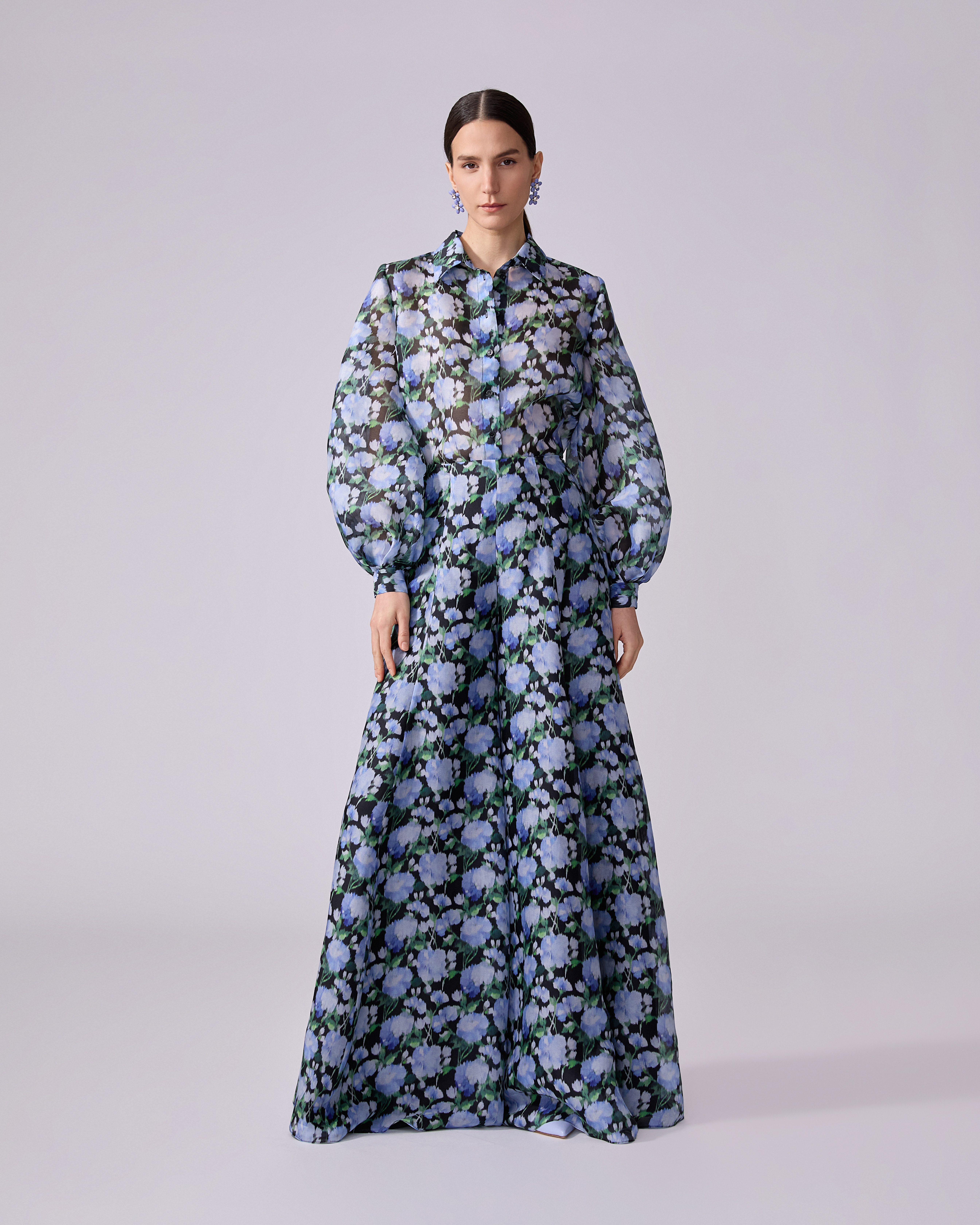 Peony-Print Organza Shirt - 4