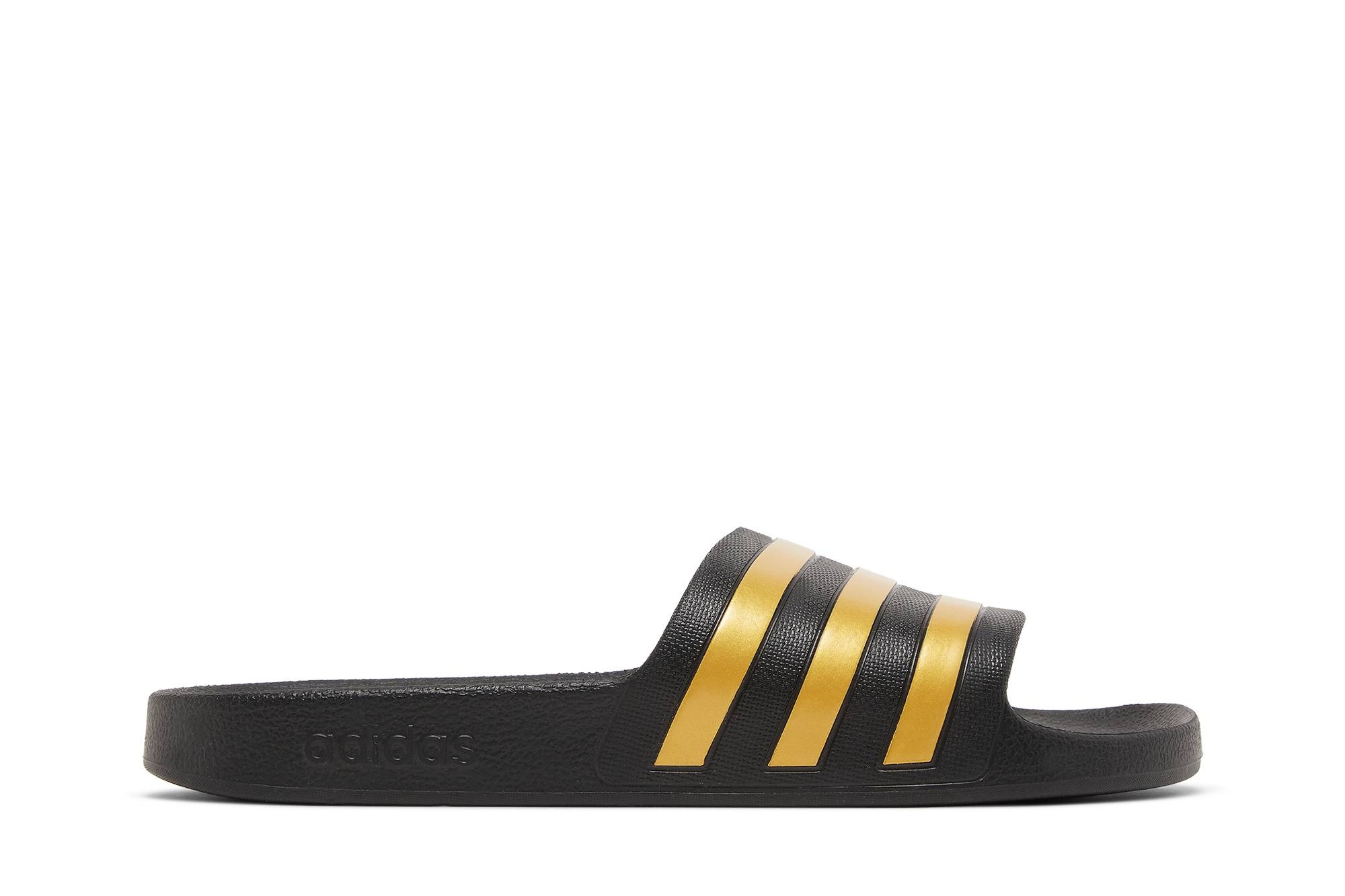 Adilette Aqua Slides 'Black Gold Metallic' - 1