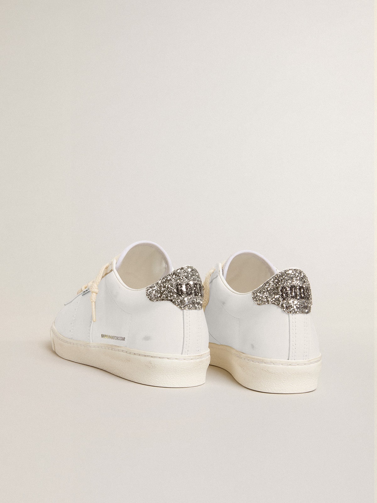 Matchstar in white leather with silver glitter heel tab - 4