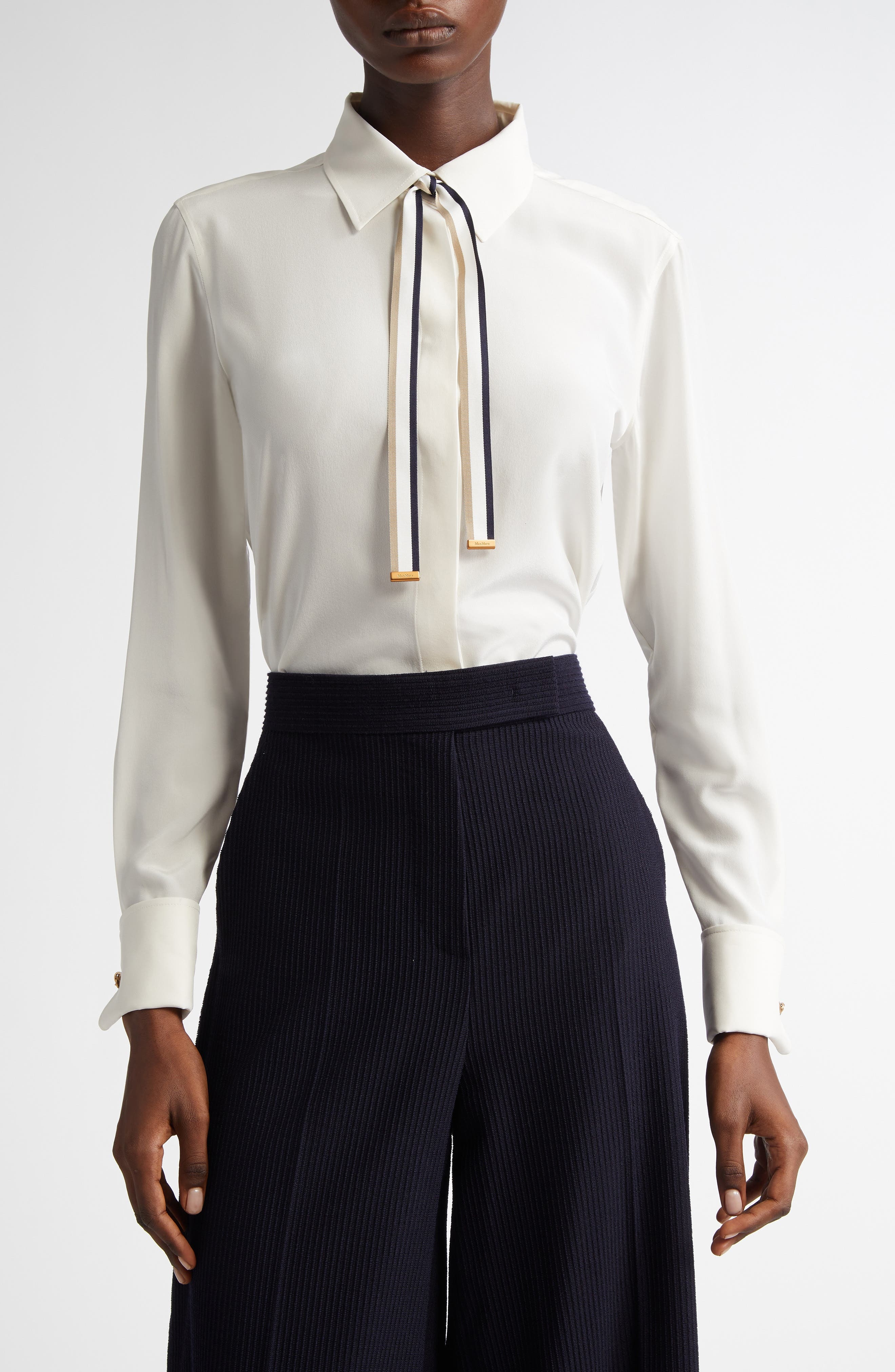 Max Mara Apollo Silk Crêpe de Chine Button-Up Shirt with Neck Ties at Nordstrom - 1