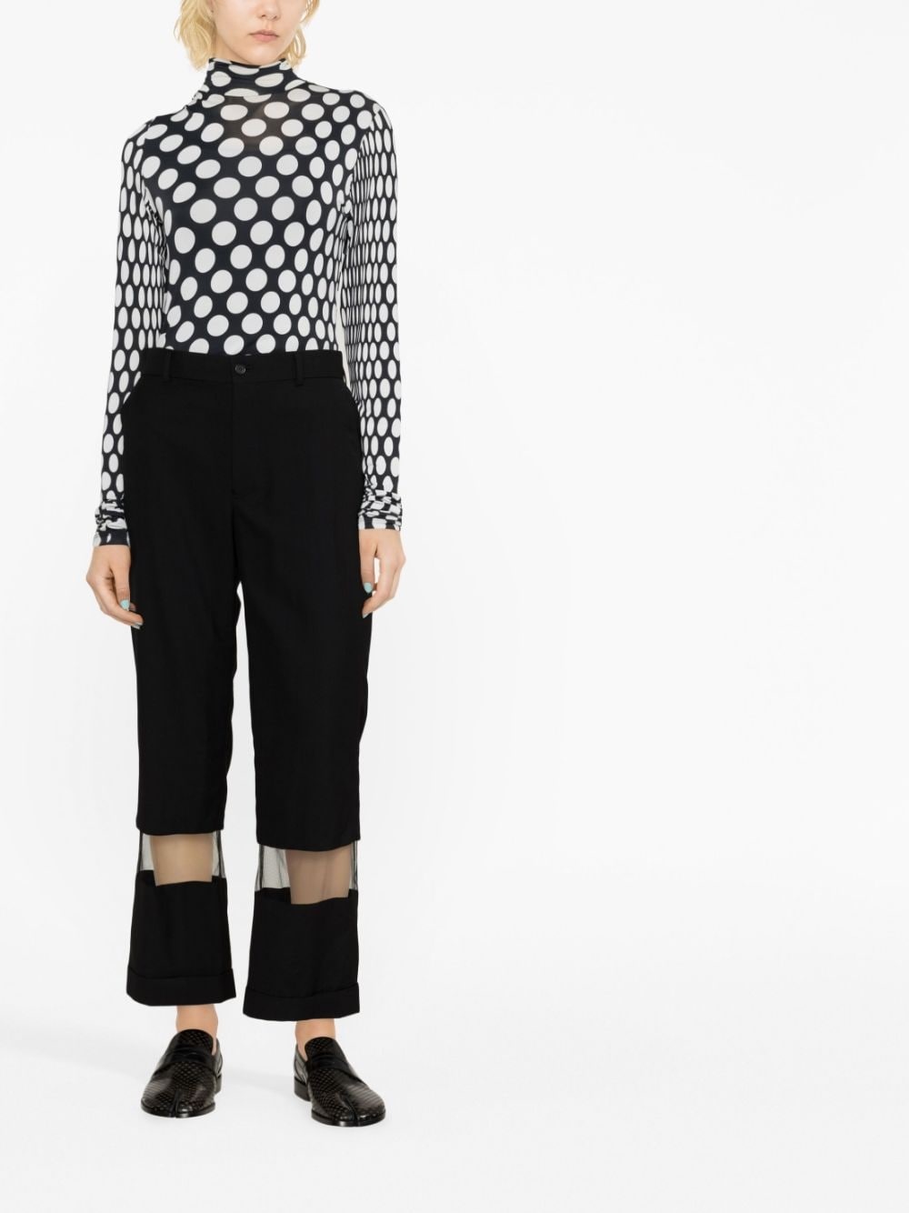 tulle-panel cropped wool trousers - 2