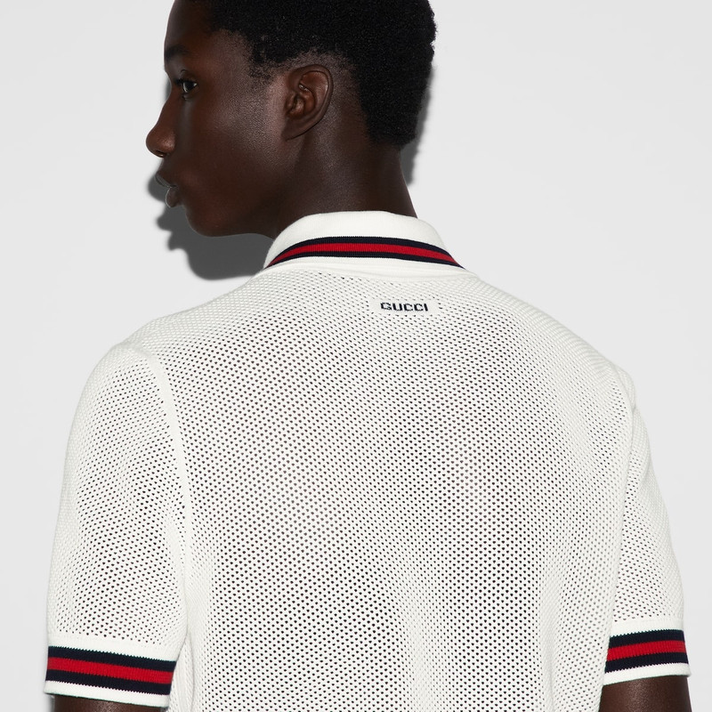 Cotton mesh knit polo shirt 4