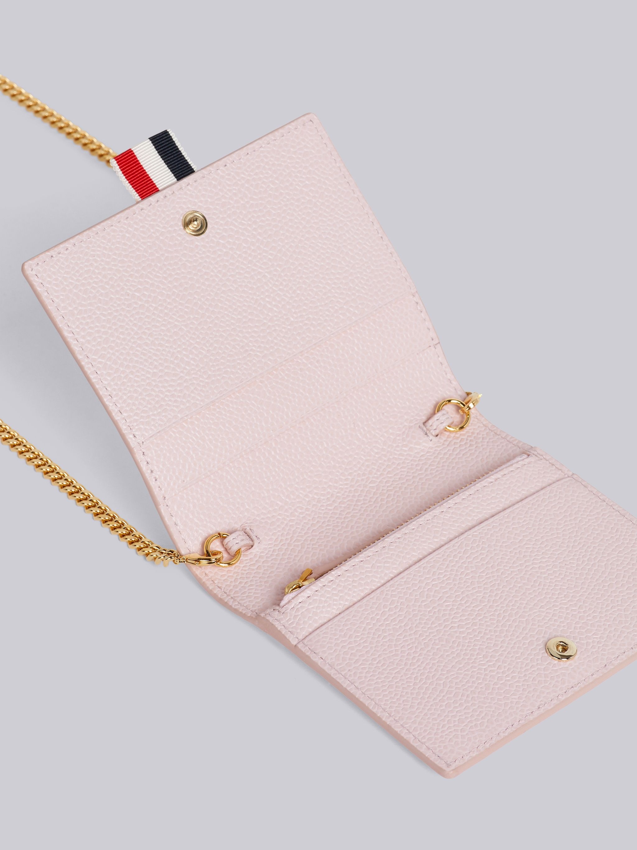 Light Pink 3d Floral Print Pebble Grain Leather Card Holder With Chain Strap - 4