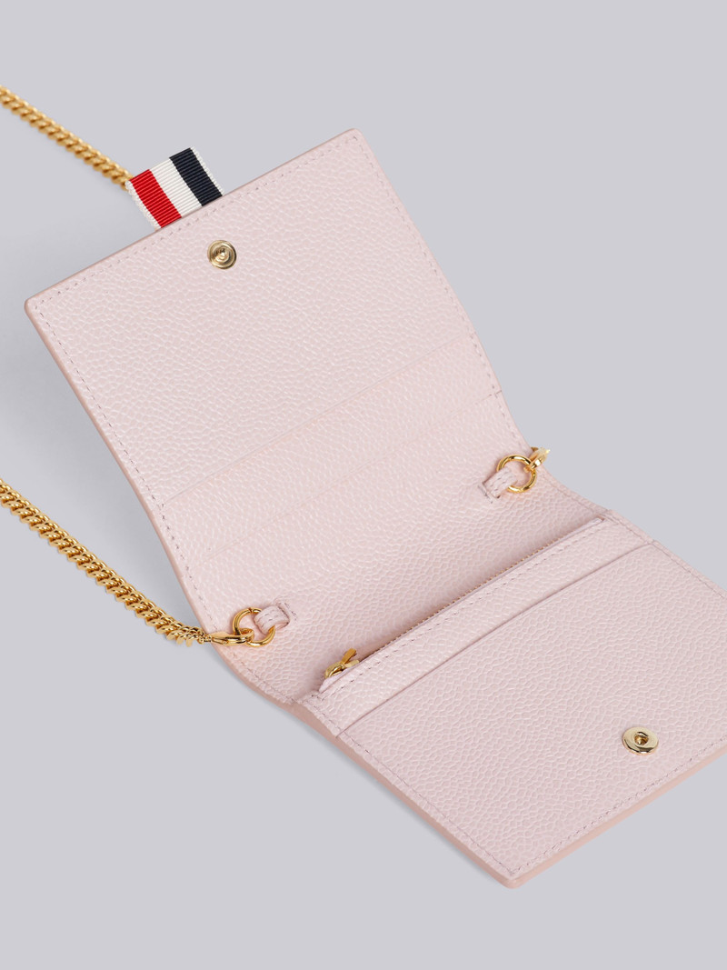 Light Pink 3d Floral Print Pebble Grain Leather Card Holder With Chain Strap 4