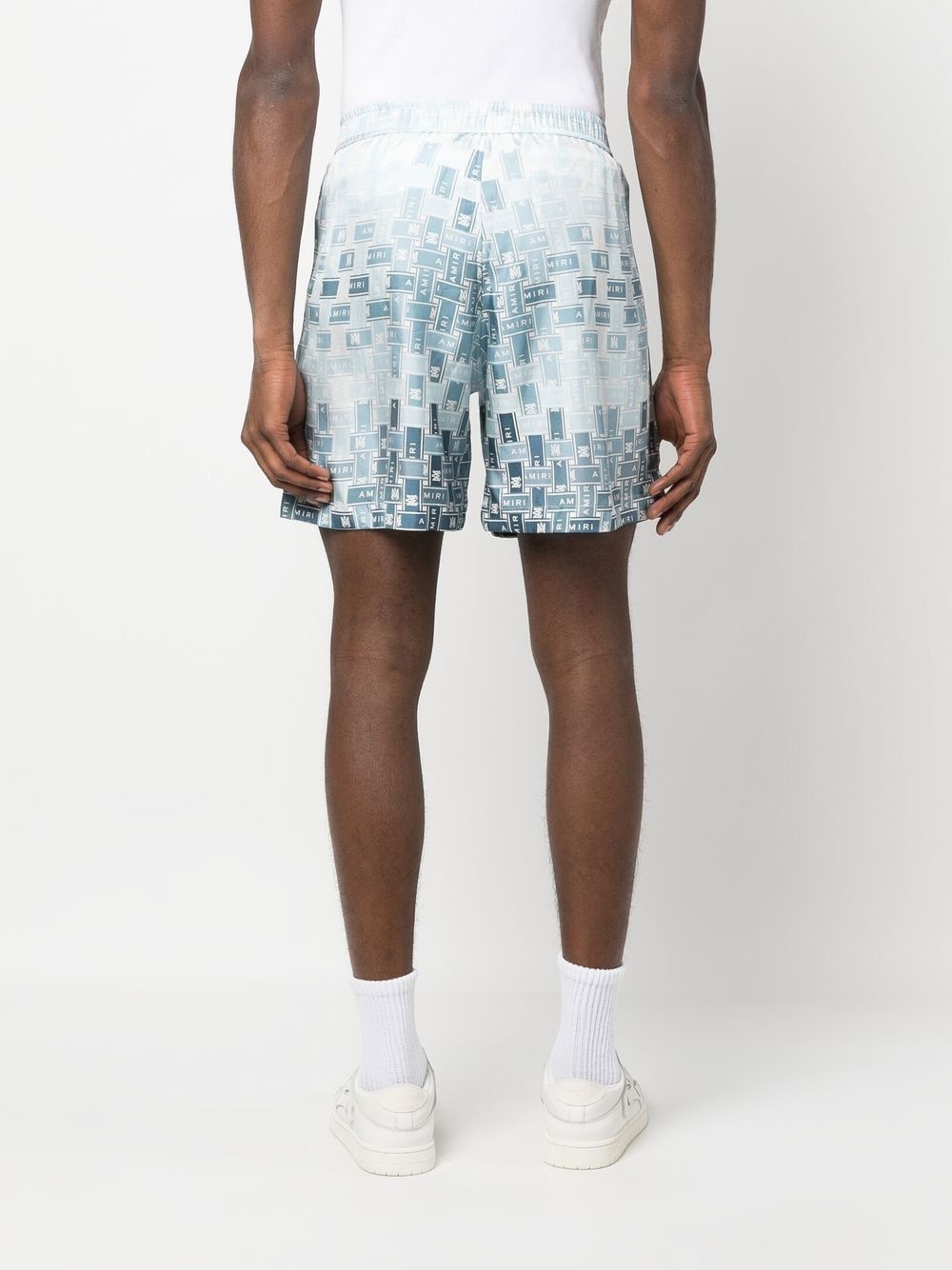 pattern-logo-printed silk shorts - 4