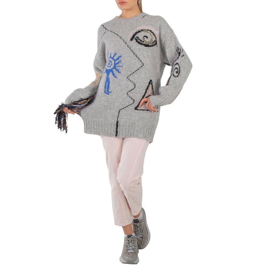 Stella McCartney Folk Artwork Wool Blend Knit Sweater In Grey - 6
