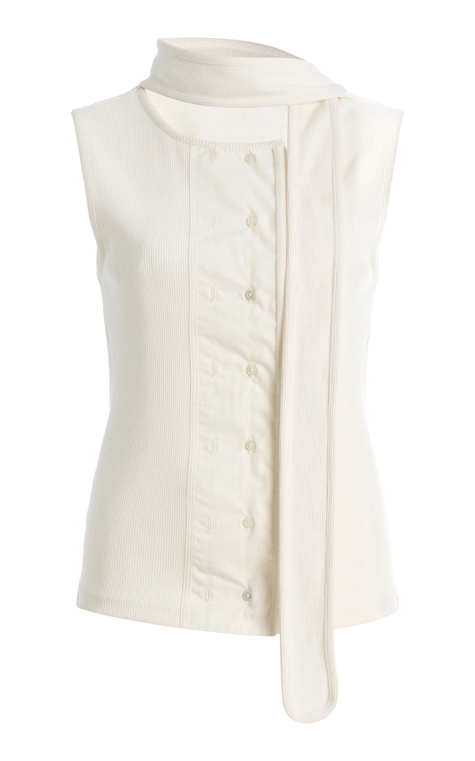 Asymmetric Fitted Cotton-Linen Top white - 1