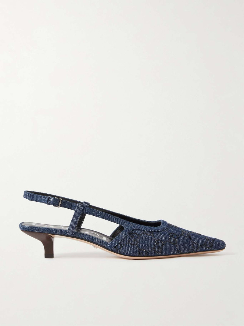 Demi crystal-embellished denim slingback pumps - 1
