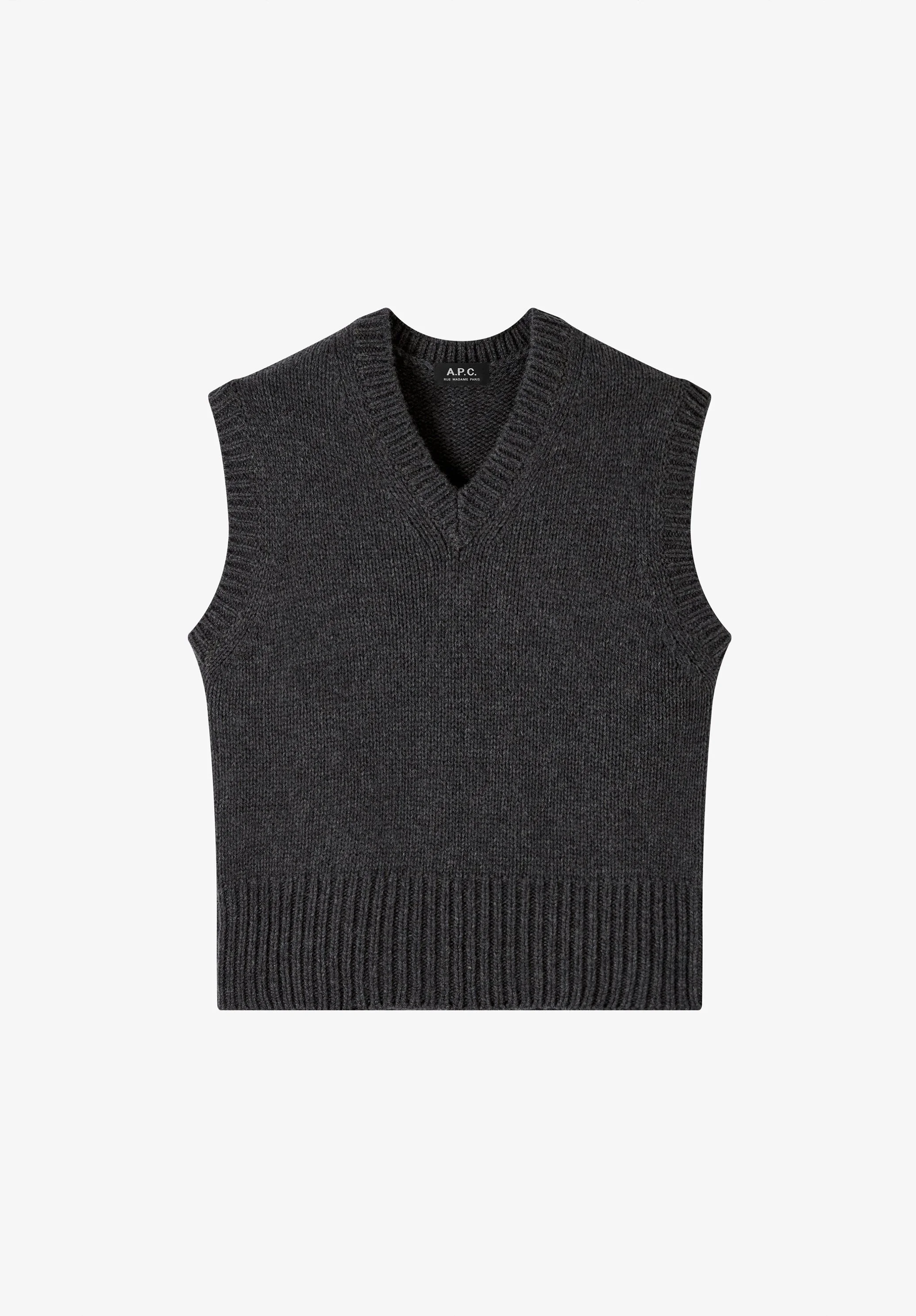 VICKY SWEATER - SLEEVELESS CHARCOAL GRAY WOOL SWEATER - 1