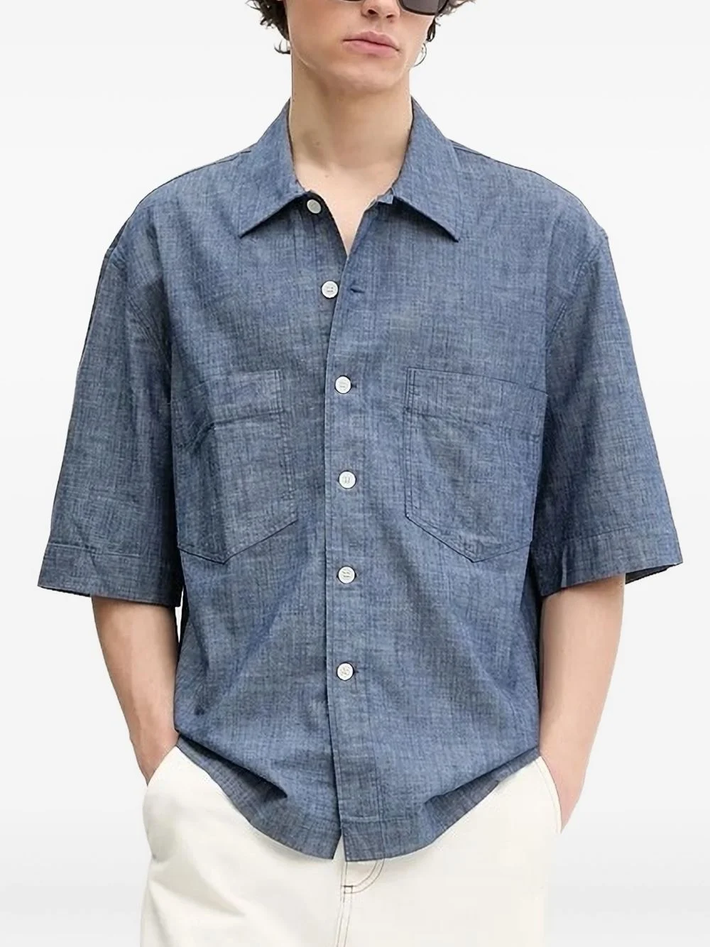 short-sleeve patch-pocket shirt - 1