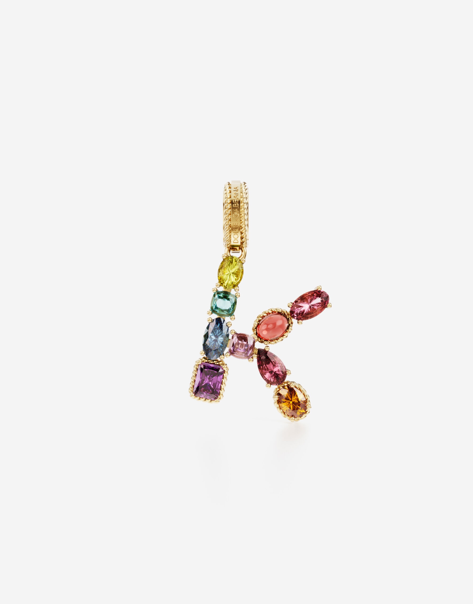 Rainbow alphabet K 18 kt yellow gold charm with multicolor fine gems - 1