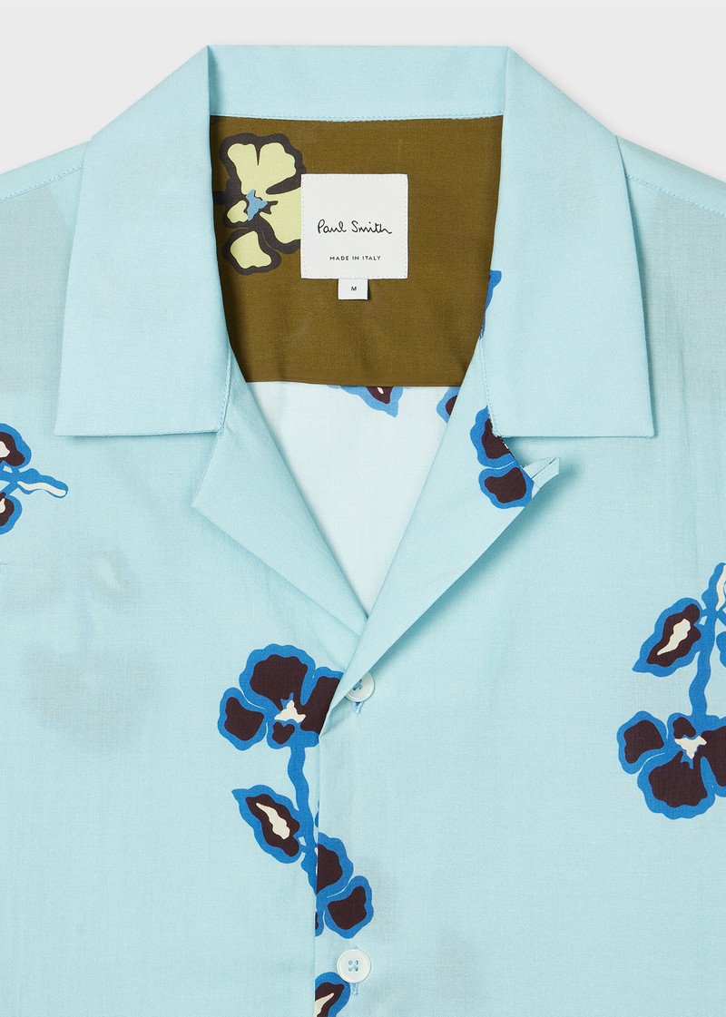 Paul Smith Light Blue Cotton-Lyocell 'Tri Flower' Short-Sleeve Shirt outlook