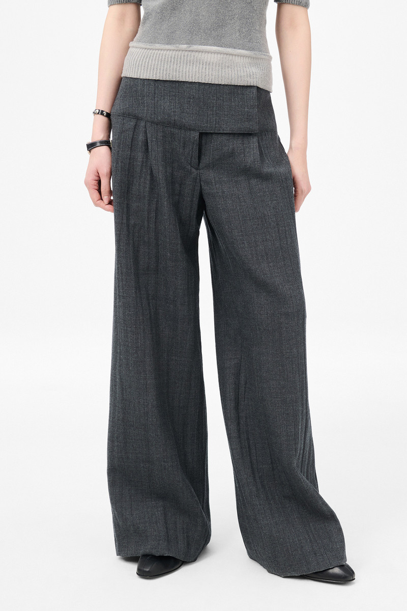 Girdle Trouser Stone Grey Plisse Wool 3