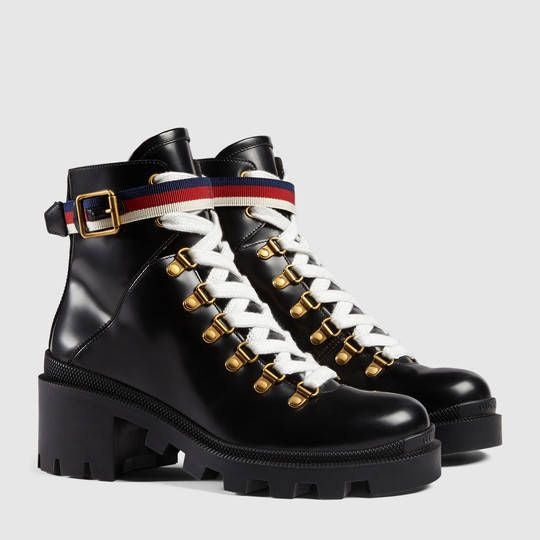 Gucci Sylvie Web Leather Ankle Boots - 2
