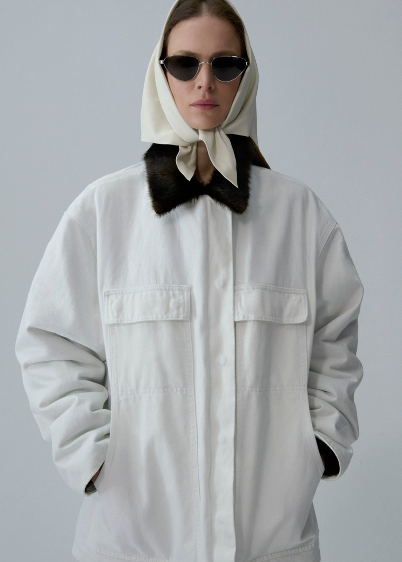 MAGDA BUTRYM Oversized denim jacket with faux fur collar in white outlook