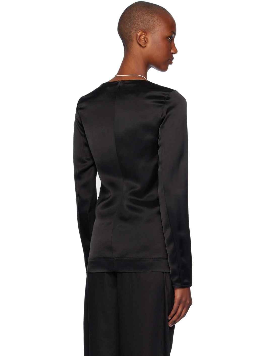 Black Long Sleeve Satin T-shirt - 3