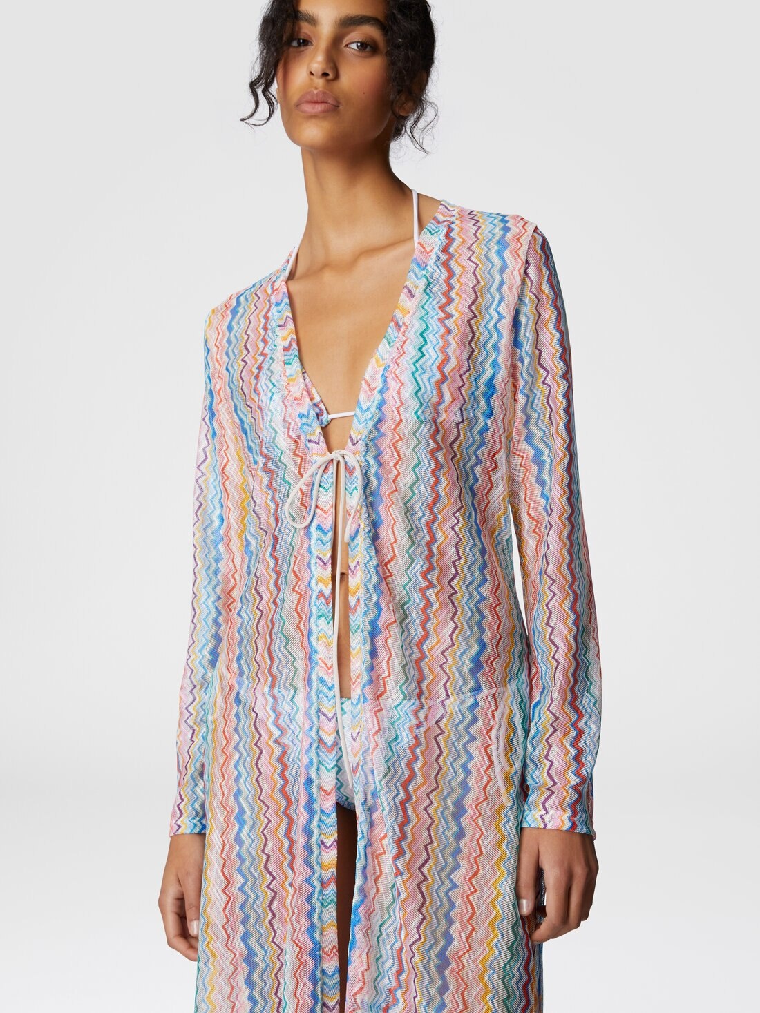 Long cardigan cover-up with V-neck - 4