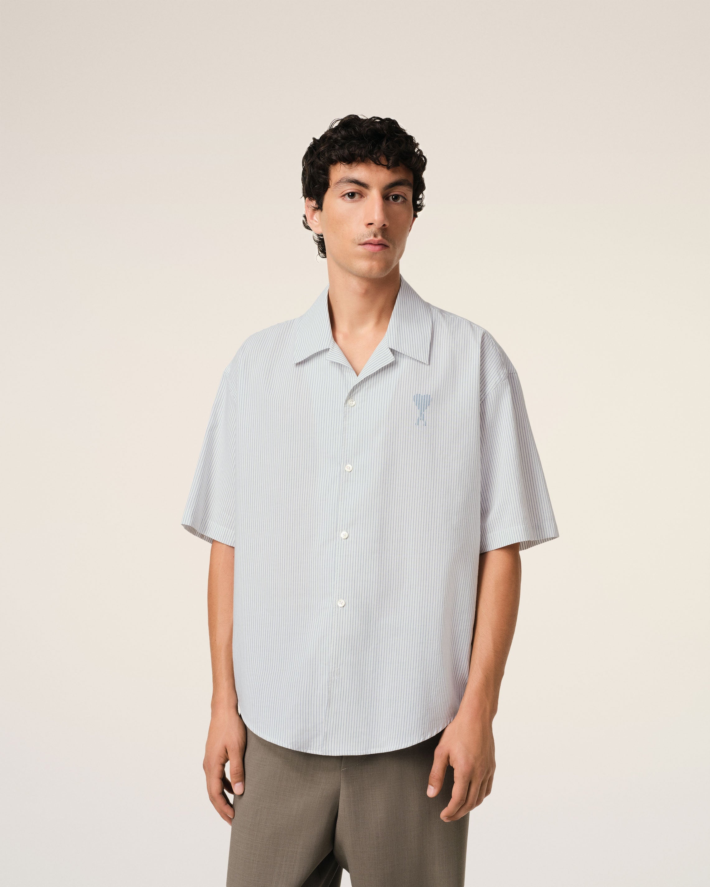 BLUE COTTON CAMP COLLAR SHORT SLEEVES SHIRT - 3
