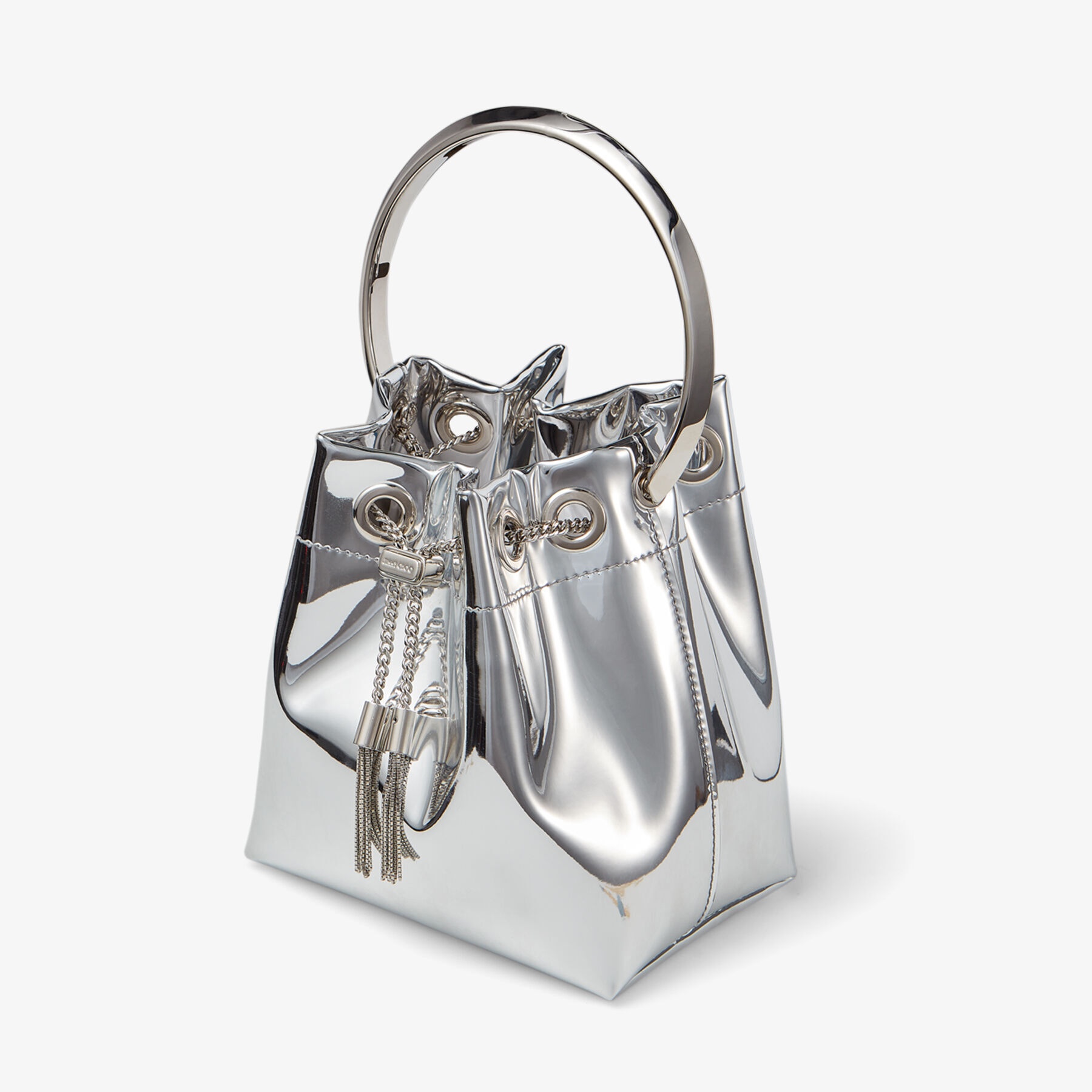 Bon Bon
Silver Mirror Fabric Mini Bag with Metal Handle - 5