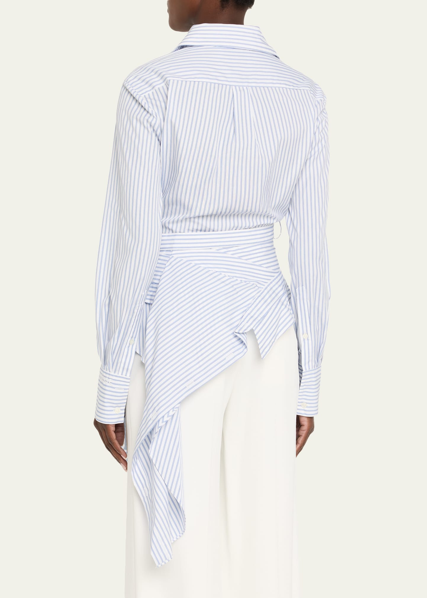 Striped Belted Asymmetric Wrap Blouse - 3