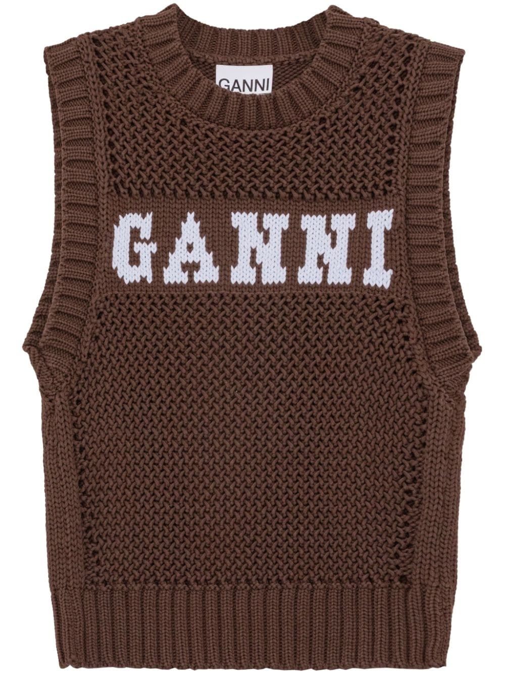 intarsia-knit logo organic-cotton blend vest - 1