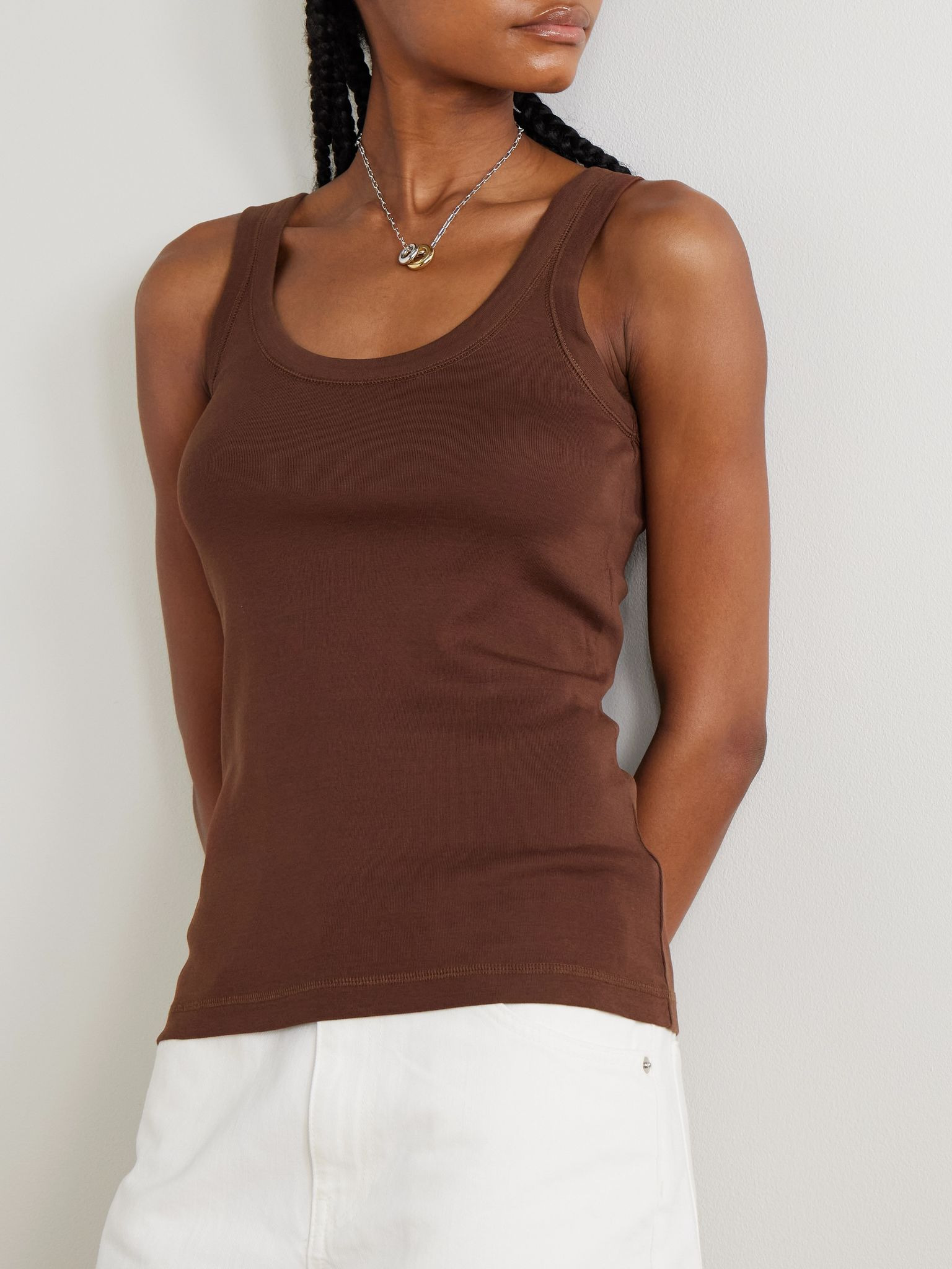Ribbed cotton tank top Brown - 3