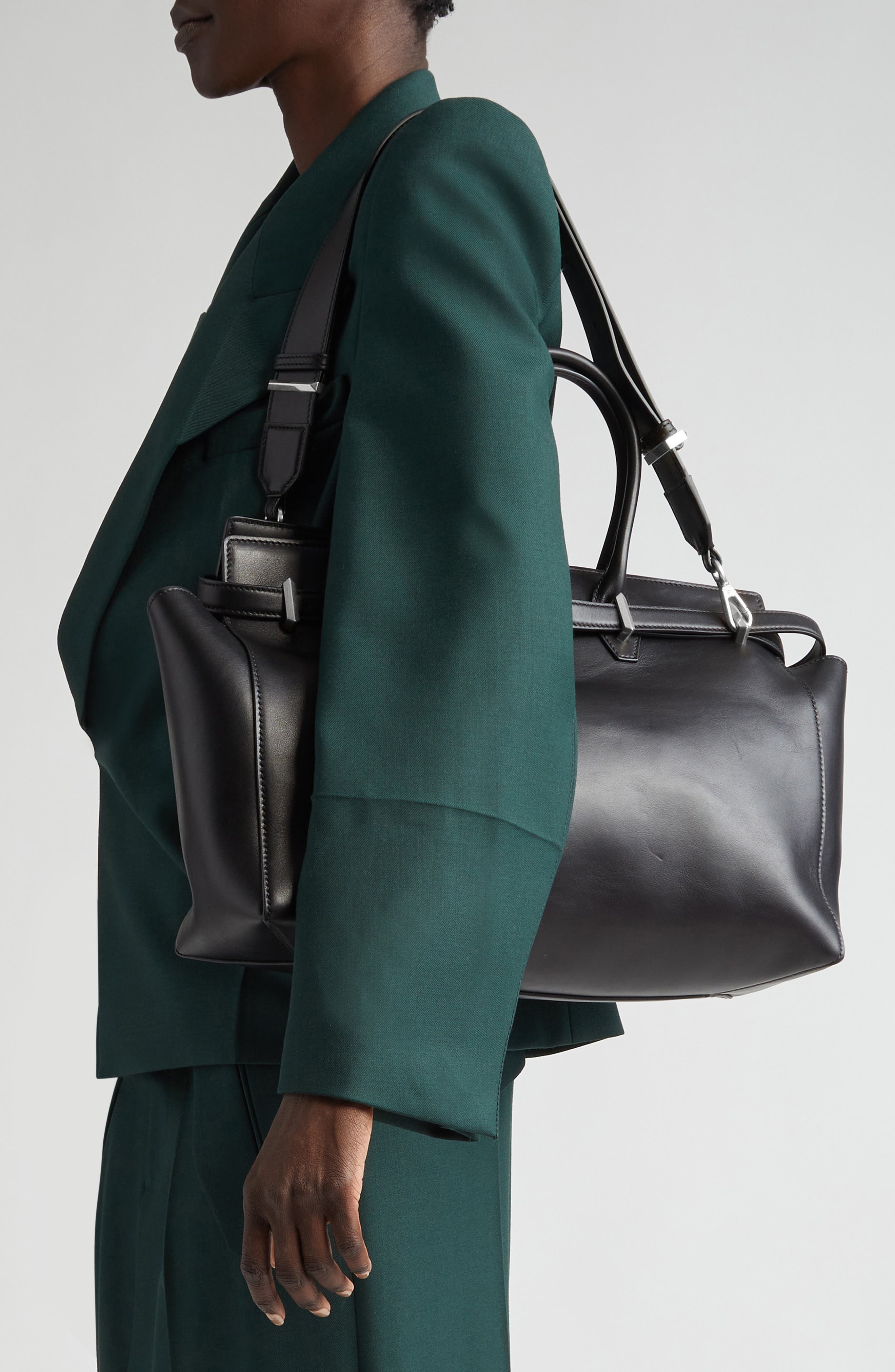 Jimmy Choo Medium Diamond Leather Belted Tote in Black/Antique Silver at Nordstrom - 3