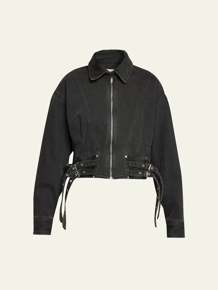 Santa Cropped Cotton Denim Jacket - 1