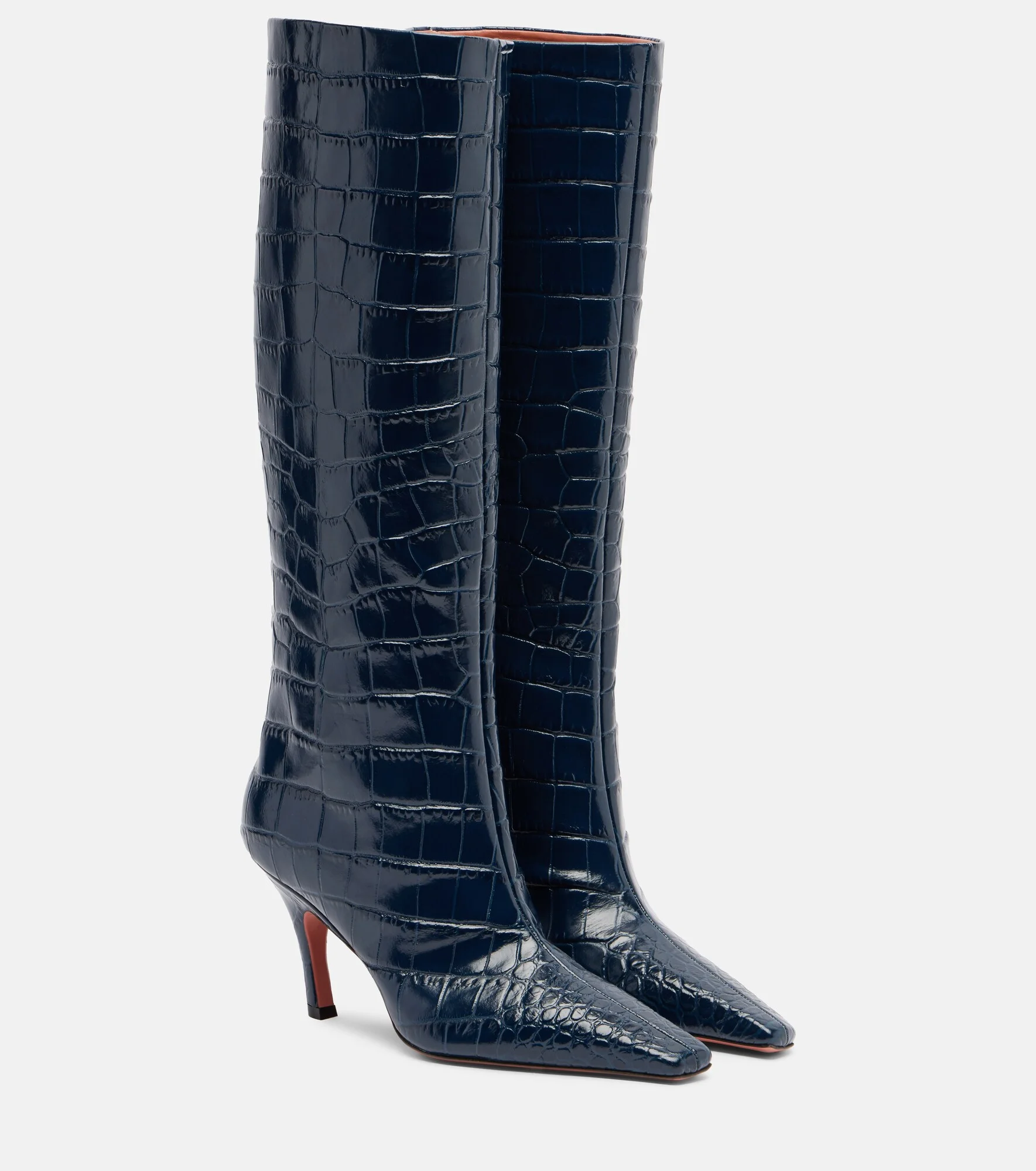 Mona croc-effect leather knee-high boots - 1